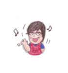 メガネ母さん七変化、手描き、色鉛筆（個別スタンプ：1）
