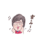 メガネ母さん七変化、手描き、色鉛筆（個別スタンプ：3）