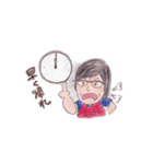 メガネ母さん七変化、手描き、色鉛筆（個別スタンプ：7）