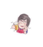 メガネ母さん七変化、手描き、色鉛筆（個別スタンプ：9）