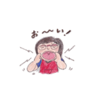 メガネ母さん七変化、手描き、色鉛筆（個別スタンプ：11）