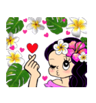 可愛いハワイの女の子 黒髪ロング（個別スタンプ：11）