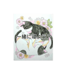 猫と花のスタンプ（個別スタンプ：15）