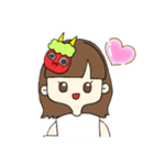 よく使える！鬼のお面をつけた女の子（個別スタンプ：1）