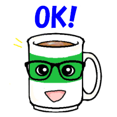 [LINEスタンプ] 湯呑みと仲間たち(緑コーヒーカップ)「OK」