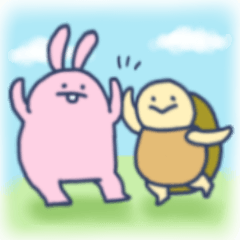 [LINEスタンプ] 野原で戯れるウサギとカメ