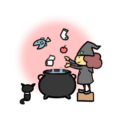 [LINEスタンプ] 見習い魔女と黒猫の大鍋