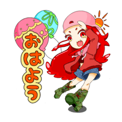 [LINEスタンプ] 赤毛パーカーな女の子     日常会話編